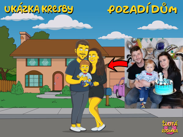 Portrét jako Simpsonovi ručně nakreslený na míru podle fotky. ZlutaRodinka.cz